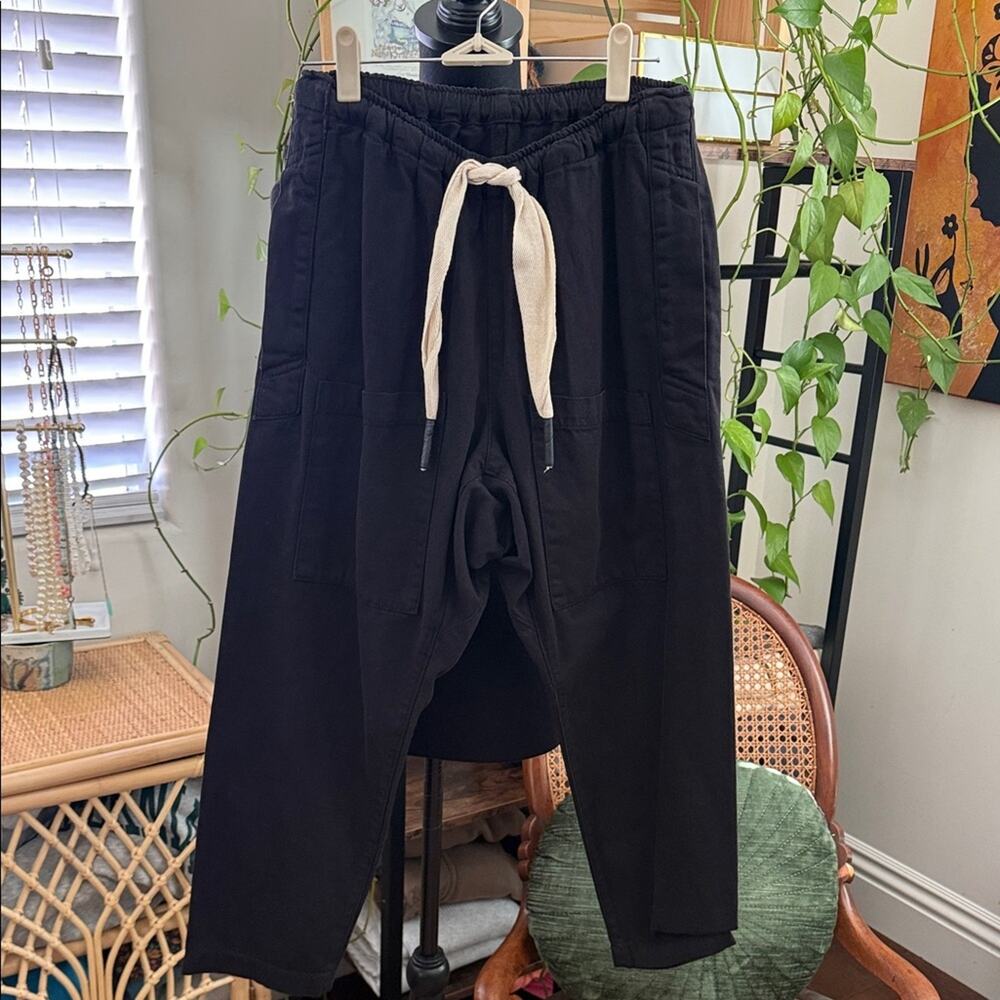 NWT Sandrine Rose x Free People Black Cotton Elastic Waist Slouchy Ankle Pants